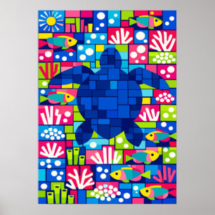 Poster Colorido Mosaico de Tartaruga Marinha Geométrica