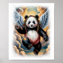 Poster Colorido Panda Anjo Jamaicano em Branco