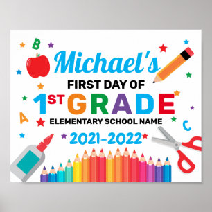 Póster Colorido Primeiro Dia de Menino Escolar