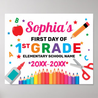 Póster Colorido Primer Día Del Rótulo Escolar