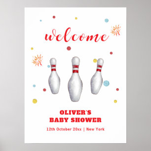 Poster Colorido Strike Up Bowling Baby Shower Boas-vindas