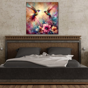 Poster Coloridos De Aves Humedeiras Na Aquarela Do Jardim