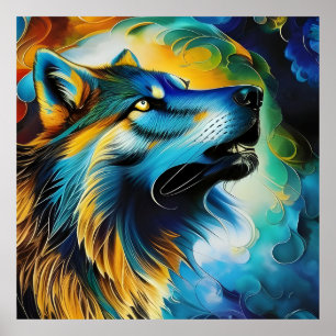 Poster Colorir Wolf Howl
