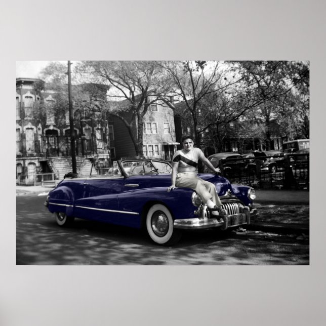 Poster Colorsplash Woman 1950's Buick Roadmaster Car Auto (Frente)
