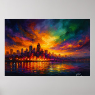 Poster Colorstorm Metropolis Paisagem Urbana Abstrata ao