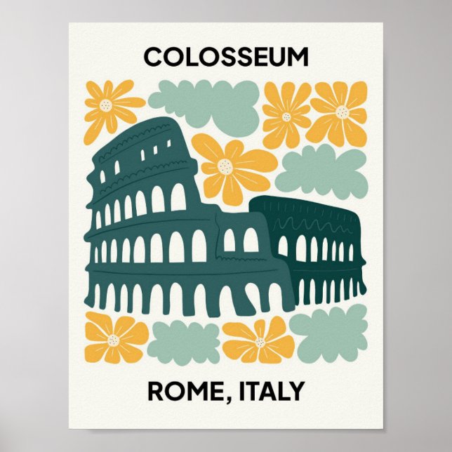 Poster Colosseum Roma Itália abstrato viagem de arte flor (Frente)