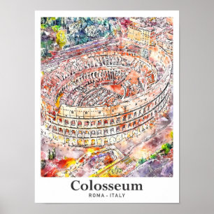 Poster Colosseum Roma Itália Desenho Da Mão De Desenho Po
