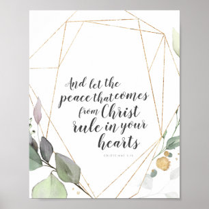 Poster Colossianos 3:15 Versos com Dourado e Planta