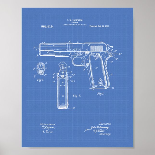 Poster Colt.45 1911 Patent Art - Blueprint (Frente)