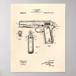 Poster Colt.45 1911 Patent Art - Old Peper