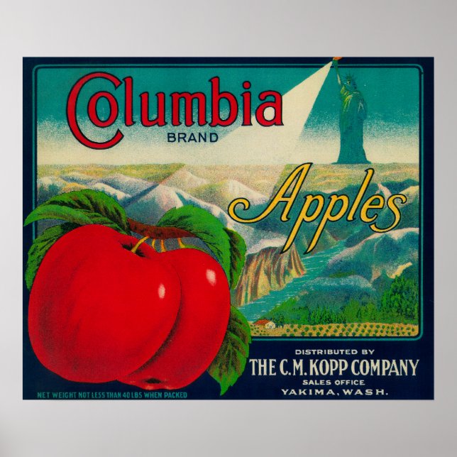 Poster Columbia Apple Crate LabelYakima, WA (Frente)