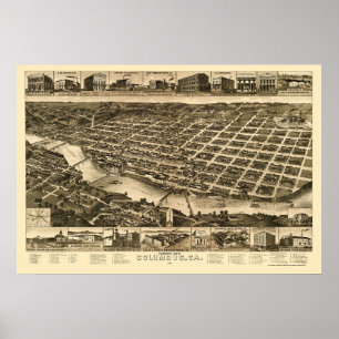 Poster Columbo, mapa panorâmico de GA - 1886