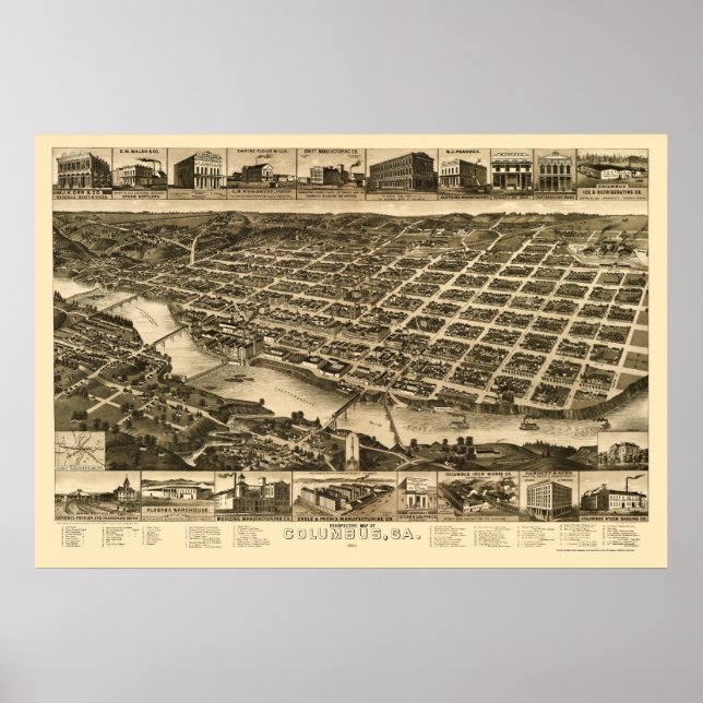 Poster Columbus, GA Panorâmica - 1886 (Frente)