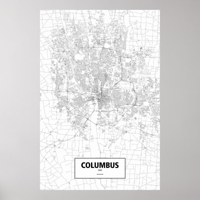 Poster Columbus, Ohio (preto em branco) (Frente)