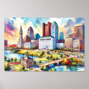 Poster Columbus Ohio USA Viagem Places watercolor