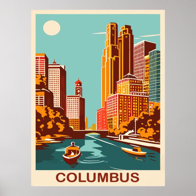 Poster Columbus, Rio Scioto, Ohio, Viagem  (Frente)