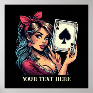 Poster Coluna de poker de safra bonita adiciona texto