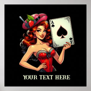 Poster Coluna de poker de safra bonita adiciona texto