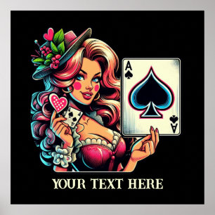 Poster Coluna de poker de safra bonita adiciona texto