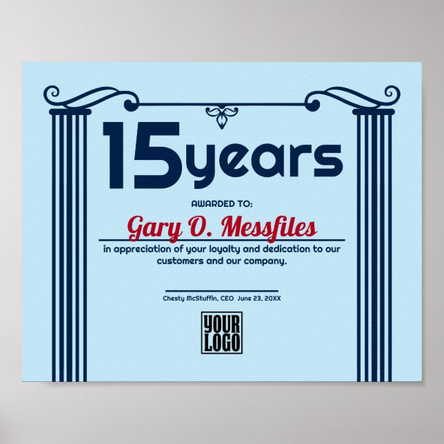 Póster Colunas certificado de aniversário de funcionário  (Frente)