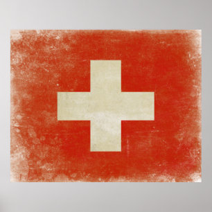 Poster com a bandeira afligida da suiça