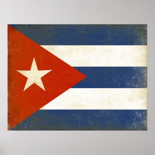 Poster com a bandeira afligida do vintage de Cuba