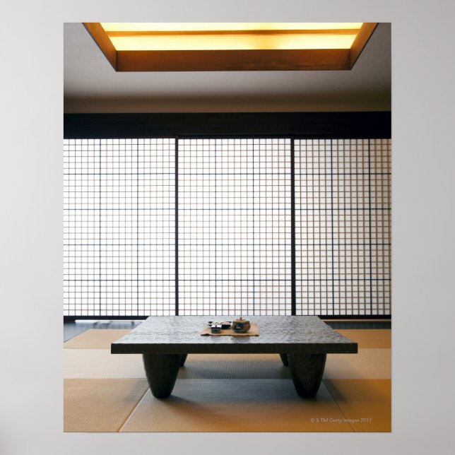 Poster com a mesa de madeira e o estilo moderno tatami: (Frente)