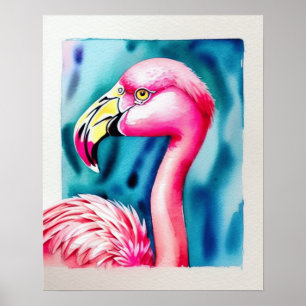 Poster com aquarela, cor-de-rosa Flamingo