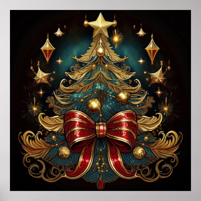 Poster Com Árvore De Natal E Grande Arco Vermelho (Frente)