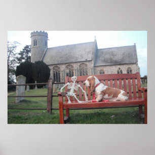 Poster com Basset Hound Visitando Uma Bela Igreja