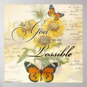 Poster Com Deus Girassóis e borboleta  