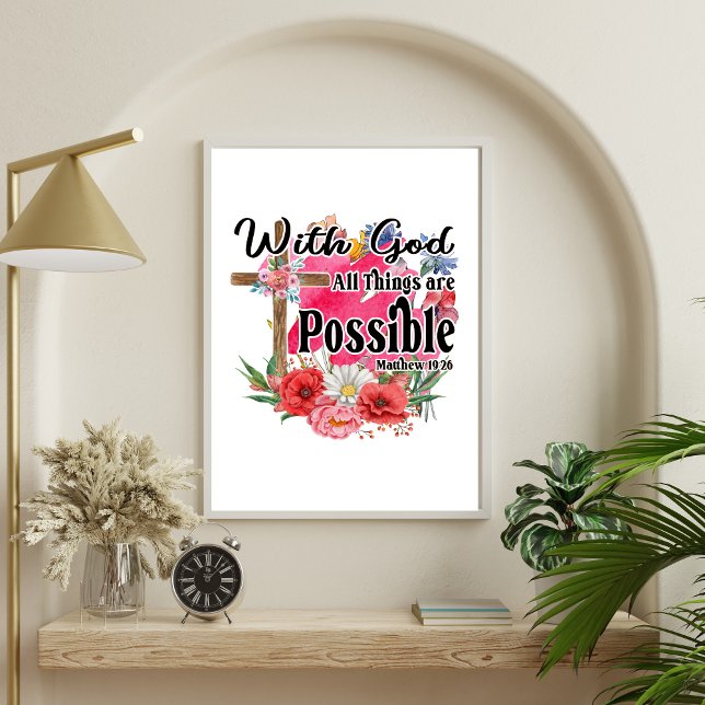 Poster Com Deus Todas as Coisas São Possíveis Bíblia Cris (With God All Things are Possible Wall Poster in many many sizes.)