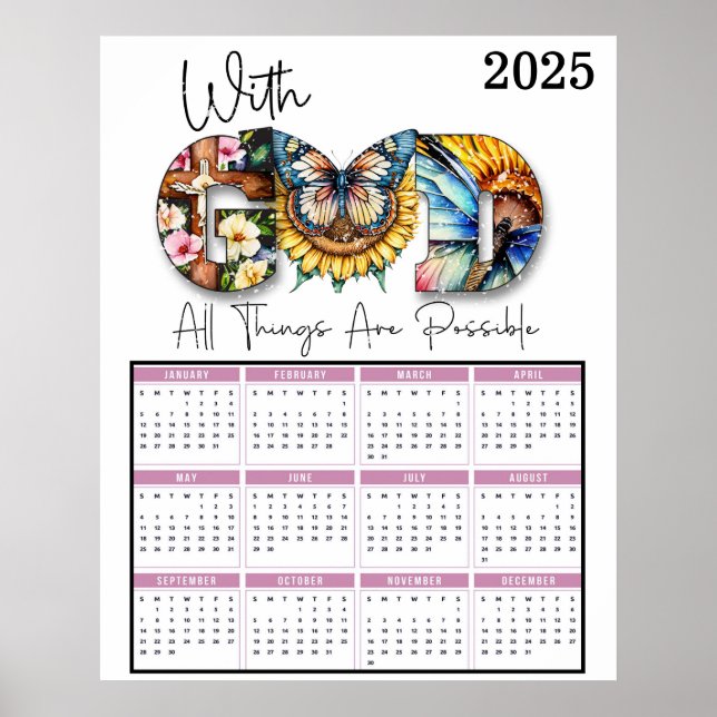 Poster Com Deus, todas as coisas são possíveis Calendário (Frente)