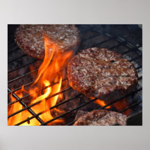 Poster com hambúrgueres de churrasco de carne e ch