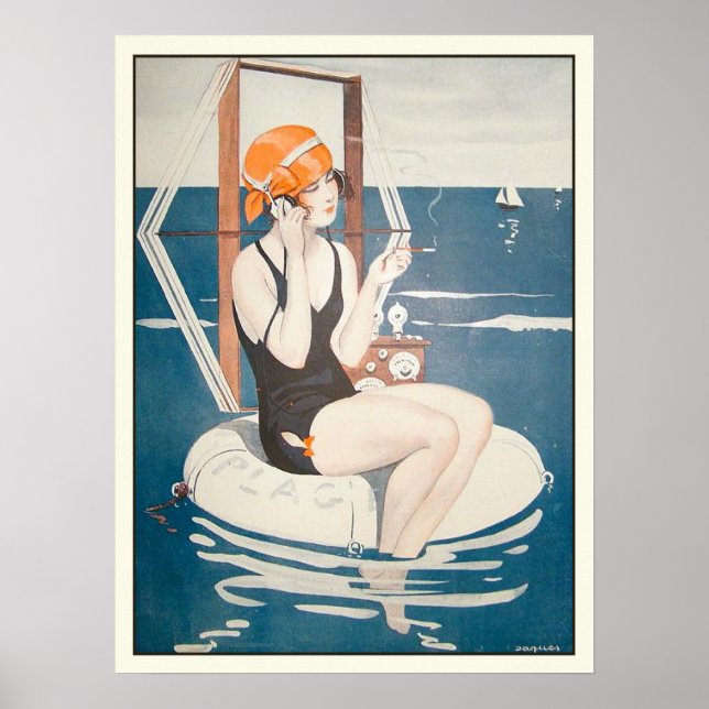 Poster com Ilustração de Verão Francês Vintage (Frente)