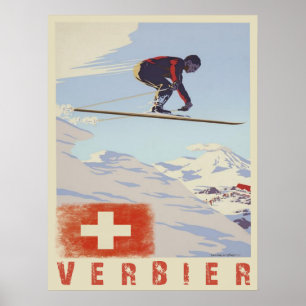 Poster com Impressão Suiça Vintage Ski