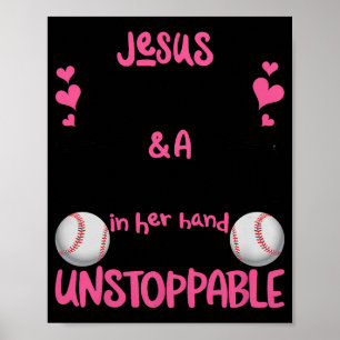 Poster Com Jesus no Coração e uma Bola de Softbol Ela é I