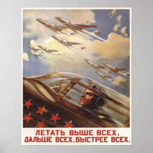 Poster com propaganda da força aérea de URSS do