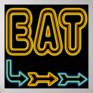 Poster Coma Arte de Sinalização Neon Retro