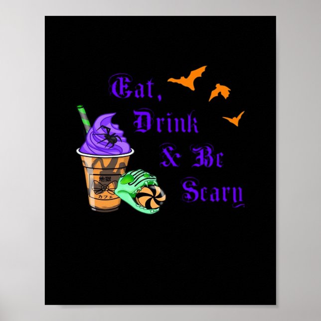 Poster Coma, Beba E Seja Assustador Halloween Minimal Lim (Frente)