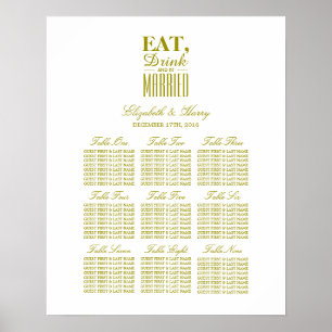 Poster Coma, bebida e seja carta Dourado casada do