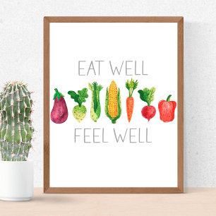 Poster Coma Bem Sente Bem Vegetais Orgânicos De Aquarela
