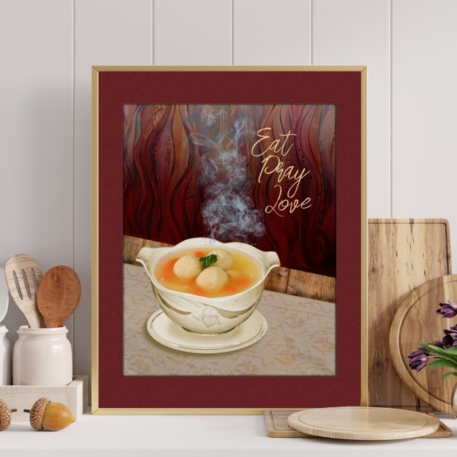 Poster Coma Reze Com Amor Matzah Ball Sopa Jewish Art (Criador carregado)