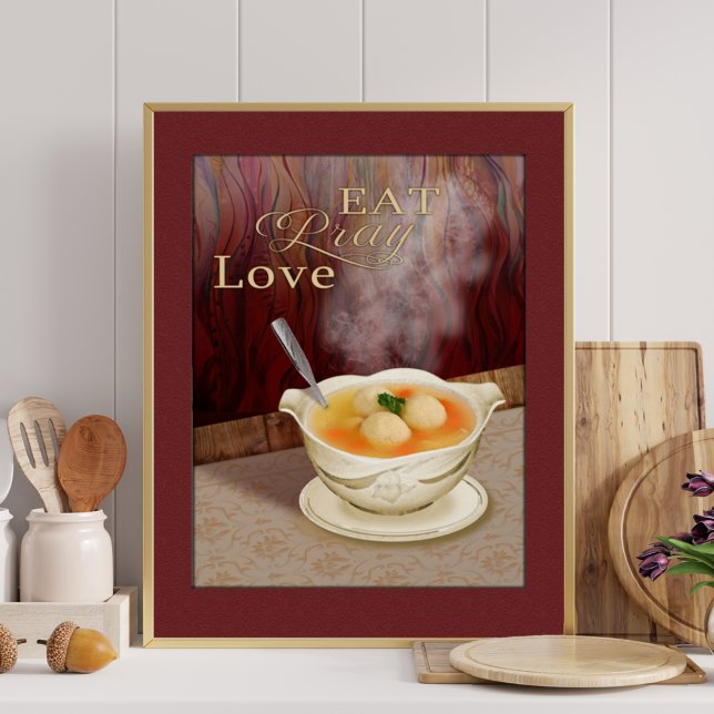 Poster Coma Reze Com Amor Matzah Ball Sopa Jewish Art (Criador carregado)