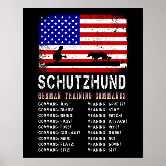 Poster Comandos de Formação Alemã do Service Dog Schutzhu (Frente)