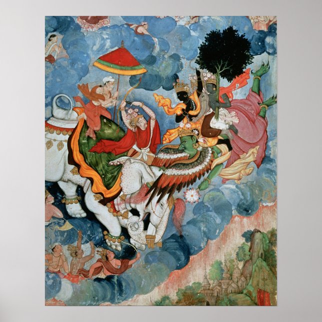 Póster Combate de Krishna com Indra, c.1590 (Frente)