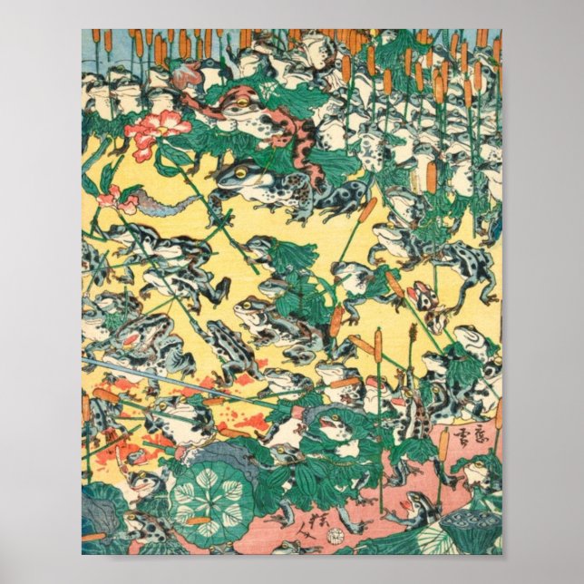 Poster Combate Modestável De Sapos Por Kawanabe Kyosai (Frente)