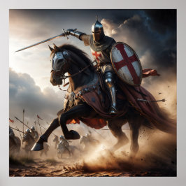 Poster Combate Real Medieval Realista de Tonelada Vermelh