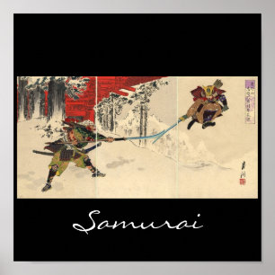 Póster Combate Samurai na neve por volta de 1890
