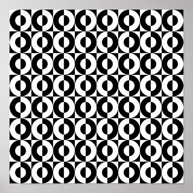 Póster Combinação Geométrica Preto e Branco Círculos Dive (Frente)